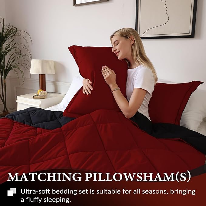 downluxe California King Comforter Set - Red and Black Cal King Comforter Set, Soft Bedding Sets for All Seasons - 3 Pieces - 1 Comforter (104"x96") and 2 Pillow Shams(20"x36")