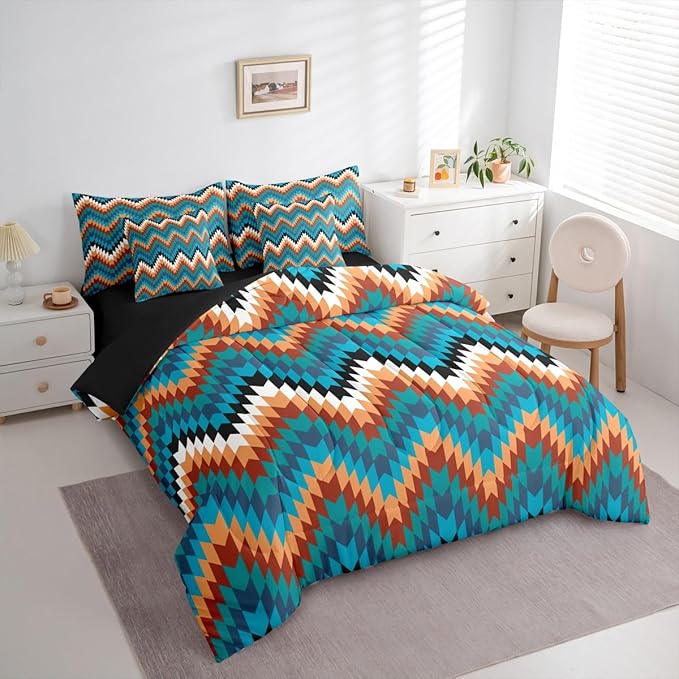 Erosebridal 7 Pcs Western Aztec Queen Comforter Set with Sheets Rustic Farmhouse Bed in A Bag Vintage Southwestern Tribal Bedding Sets for Men Adults Exotic Bohemian Geometric Bed Set