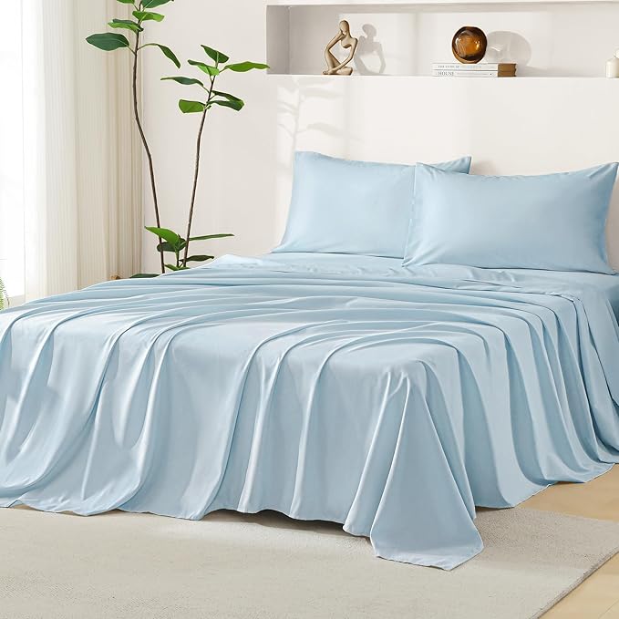Litanika Light Blue Queen Size Comforter Set with Sheets - 7 Pieces Bed in a Bag Queen Boho Tufted Complete Bedding Sets with Comforter, Sheets, Pillowcases & Shams