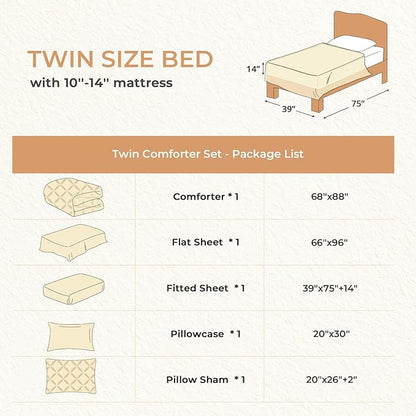Sasttie Twin Comforter Set, 5-Piece Bed in a Bag, Pintuck Bedding Sets for All Season, Includes Comforter, Flat Sheet, Fitted Sheet, Pillowcase and Pillowsham, Burnt Orange