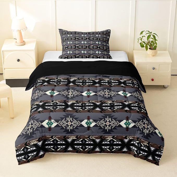 Erosebridal Southwestern Comforter Set Twin Bohemian Geometric Quilt,Ethnic Tribal Arrow Bedding Set Western Duvet Insert,Country Decor Western Room Decor for Bedroom Western Bedroom Decor Grey