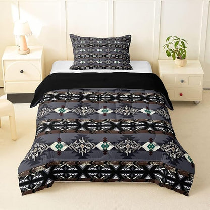 Erosebridal Southwestern Comforter Set Twin Bohemian Geometric Quilt,Ethnic Tribal Arrow Bedding Set Western Duvet Insert,Country Decor Western Room Decor for Bedroom Western Bedroom Decor Grey