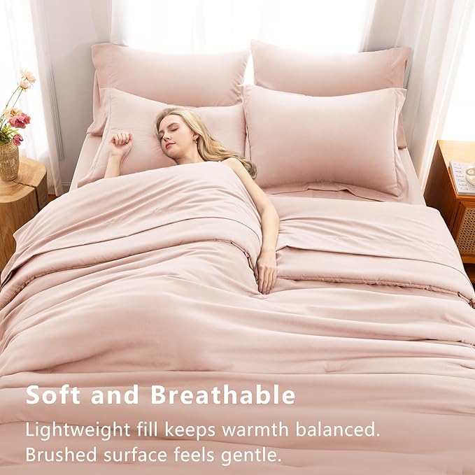 CozyLux Twin Comforter Set Blush Pink, 5 Pieces Bed in a Bag Twin Comforter Set with Sheets, All Season Bed Sets with Down Alternative Comforter, Fitted Sheet, Flat Sheet, Pillow Sham and Pillowcase