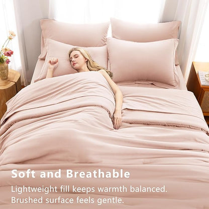 CozyLux King Size Comforter Set Blush Pink, 7 Pieces Bed in a Bag King Comforter Set with Sheets, Bedding Set with Down Alternative Comforter, Fitted Sheets, Flat Sheets, Pillow Shams and Pillowcases