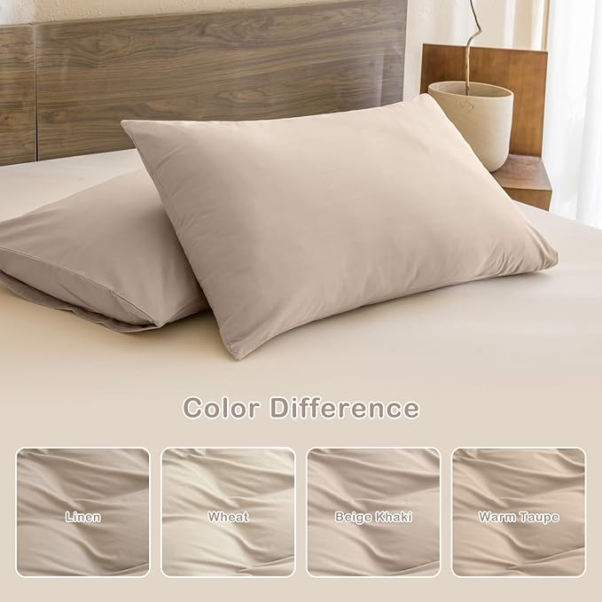 Sanracie Pre-Washed Cotton King Comforter Set, Beige Khaki Colored Bedding Set 3Pcs Ultra Soft Breathable Bed Comforter Set for All Season