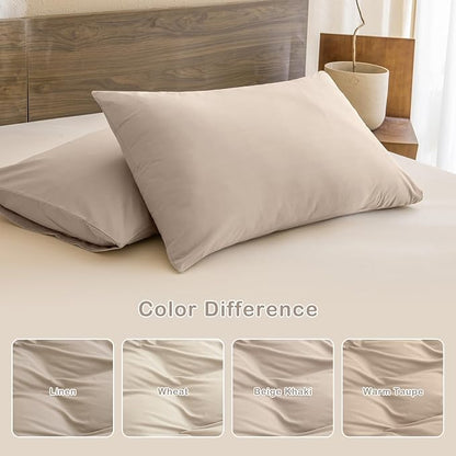 Sanracie Queen Size Comforter Sets, Pre-Washed Cotton Beige Khaki Colored Bedding Comforter Sets 3Pcs Extra Soft Breathable Bed Comforter Set for All Season