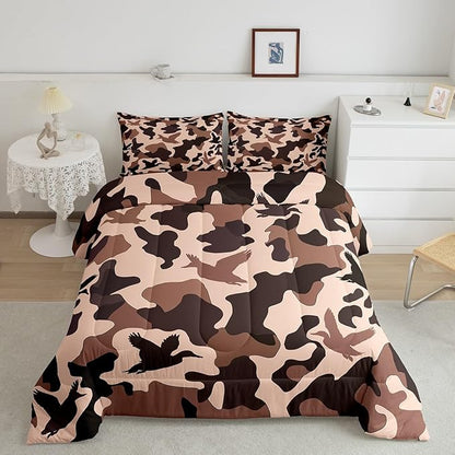 Erosebridal Camo Comforter Set Twin Size Duck Hunter Bedding for Kids Girls Army Camouflage Hunting Bedding Comforter Sets Vintage Pink Brown Room Decor Wild Animal Duck Farmhouse Duvet Insert