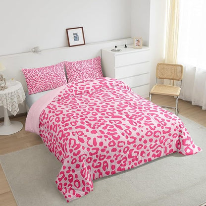 Feelyou Cute Leopard Bedding Set Cheetah Comforter Set for Kids Boys Girls Teens Room Decor Pink Animal Print Comforter Toddler Size Safari Duvet Set 2Pcs