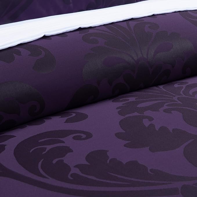 Chezmoi Collection Valor 7-Piece California King Bed in a Bag, Purple/Dark Purple Luxury Jacquard Floral Comforter with Sheets Set for All Season