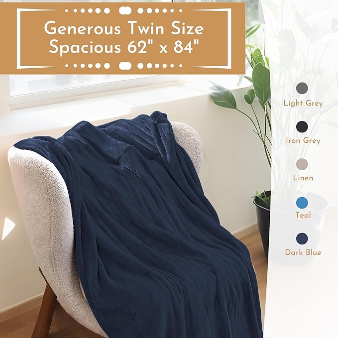 Electric Heated Blanket 62"x84" Twin Size Flannel Heated Blanket, Cozy & Warm for All Night, 4 Heat Settings & 10 Hours Auto Off, Machine Washable, Navy Blue