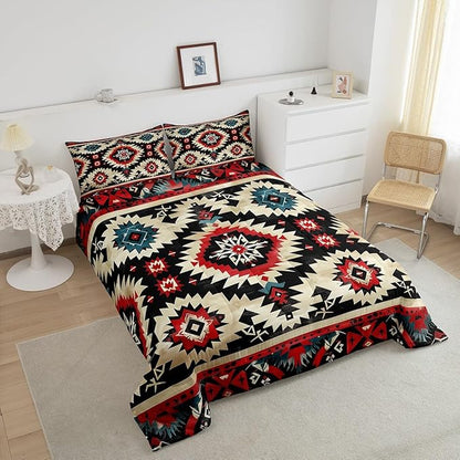 Feelyou Boho Comforter Set King Size Southwest Native American Design Comforter Southwestern Geometric Bedding Set Western Decor Duvet Set Room Decor Black Beige Quilt Set