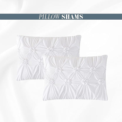 Elegant Comfort 12-Piece Bed-in-a-Bag, Ella Pleated Ruched Pintuck Comforter Set, 6-Piece Sheet Set Featuring Smart Pockets, Matching Decorative Pillows, All Season Bedding, California King, White