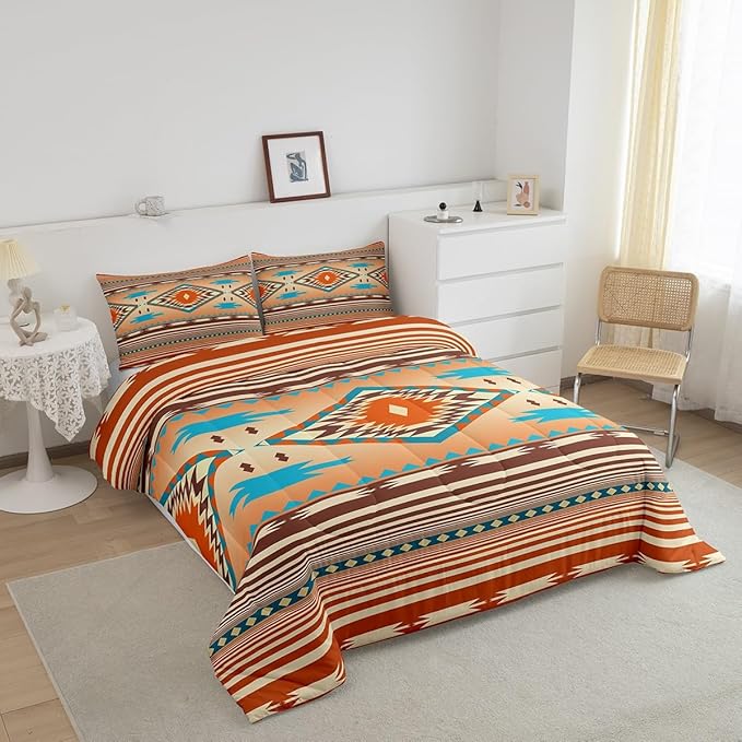 Feelyou Western Comforter Set Southwest Native Tribal Bedding Set Full Size for Kids Boys Girls Teens Room Decor Boho Geometric West Comforter Soft Microfiber