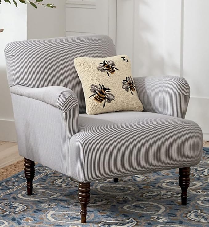 Chandler 4 Corners Artist-Designed Three Bees Hand-Hooked Wool Decorative Throw Pillow (14 in x 14 in) Farm & Garden Pillow for Couches & Beds - Low Maintenance Nature Garden Honey Bee Pillow