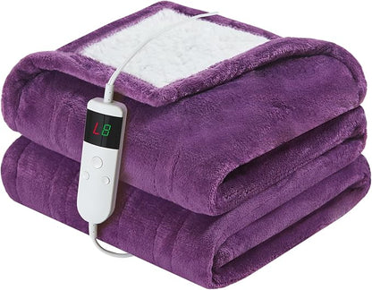 Electric Heated Blanket Twin Size 62''x84'' Soft Flannel & Sherpa Electric Blanket with 10 Heating Levels, Automatically Shut Down After 8h with Overheat Protection Machine Washable