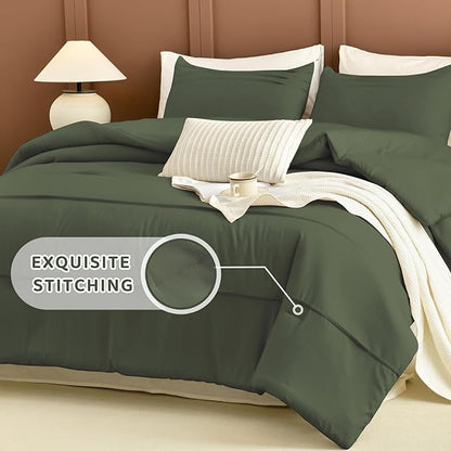 Sanracie King Comforter Set(106"x 95"), Cotton Olive Green Color Pinch Pleated Bedding Sets,3Pcs Lightweight Breathable Neutral Comforter Sets for All Season