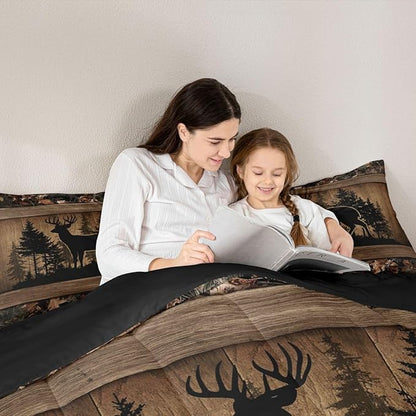 Erosebridal Farmhouse Deer Full Comforter SetCamo Woodland Hunting Bedding Set Rustic Cabin Comforter for Boys Teen Men,Wildlife Animal Print Quilt Duvet