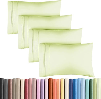 King Pillow Cases Set of 4 - Ultra Soft Hotel Quality Pillowcase Covers - Comfy, Cozy & Wrinkle Free - Shrinkage & Fade Resistant - Machine Washable Pillow Protectors - 4 Piece Set - Light Sage Green