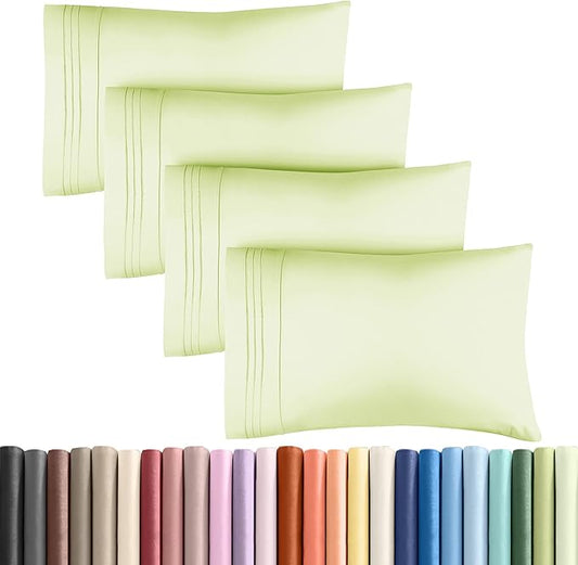 King Pillow Cases Set of 4 - Ultra Soft Hotel Quality Pillowcase Covers - Comfy, Cozy & Wrinkle Free - Shrinkage & Fade Resistant - Machine Washable Pillow Protectors - 4 Piece Set - Light Sage Green