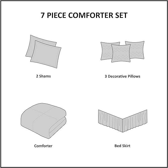Madison Park Cozy Comforter Set Casual Blocks Design All Season, Matching Bed Skirt, Decorative Pillows, Cal King(104"x92"), Dallas Corduroy, Taupe Brown, 7 Piece