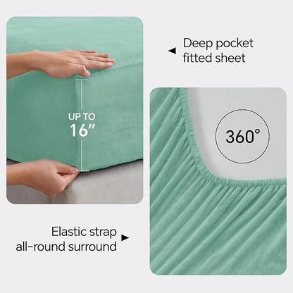 BEDELITE Flannel Sheets Twin Size Haze Blue - Super Soft Fleece Sheets Set Fluffy Extra Plush, 3 Piece(Include Fitted Sheet, Flat Sheet, 1 Pillowcase)
