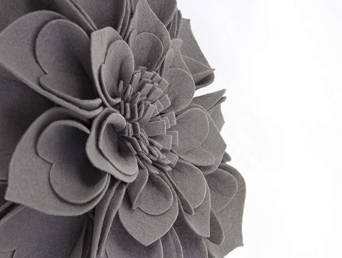 Fennco Styles Handmade 3D Heart-Shaped Petals Flower Decorative Filled Throw Pillow 13" Round - Slate Floral Pillow for Couch, Home Décor and Holiday, Housewarming Gift