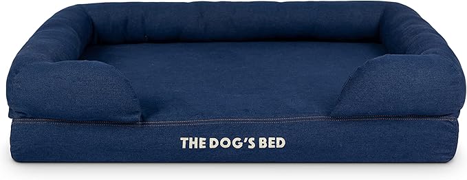 The Dog’s Bed Orthopedic Memory Foam Dog Bed with Bolsters, Oxford Fabric, Blue Denim, L