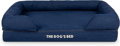 The Dog’s Bed Orthopedic Memory Foam Dog Bed with Bolsters, Oxford Fabric, Blue Denim, L