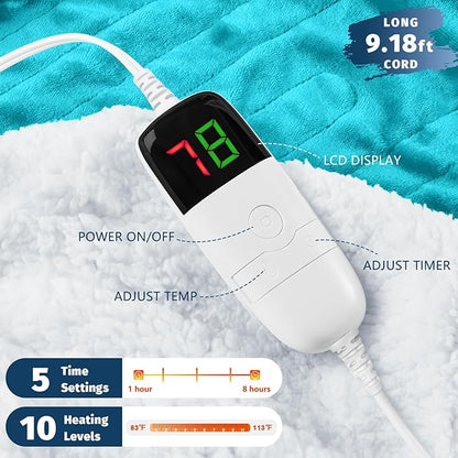 BOMOVA Heated Electric Blanket Twin - 62" x 84" Heating Blanket with 10 Heating Levels & 8 Hours Auto Off, Warm Flannel Blanket, Christmas Birthday Gifts for Women