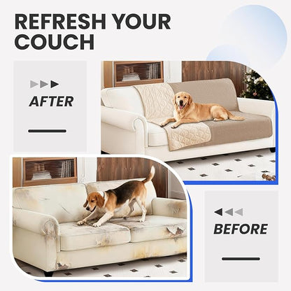 Waterproof Dog Blanket, Non-Slip Soft Pet Bed Cover, Couch Cover for Dogs Washable, Protects Sofa, Furniture, Crate, Car, Tear Resistant Leakproof Pet Blanket (52x82 Inch, Khaki)