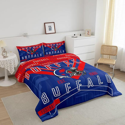 Feelyou Football Bedding Set Boys Girls Toddler Size Women Men Rugby Sports Comforter Football City Duvet Quilt Red Blue Room Decor