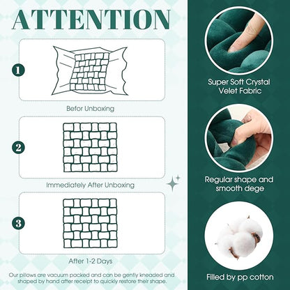 Wenqik 2 Pcs Knot Pillows Square Knotted Plush Throws Soft Accent Pillows Decoration Cushion for Couch Home Office Living Room Bedroom Bed Sofa Decor, 12'' x 13''(Dark Green,Crystal Velvet)