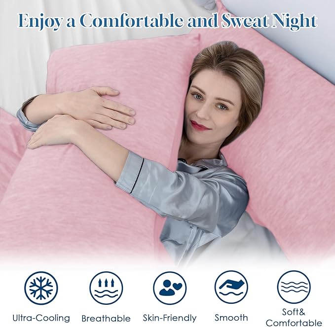 CHOSHOME Cooling Pillow Cases Zipper Pillow Covers Q-Max > 0.45 Zippered Pillowcases for Hot Sleepers, Soft, Breathable, Skin-Friendly, 2 Pack (King, 20"x36", Pink)