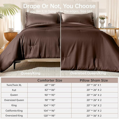 MUXHOMO Full Comforter Sets, All Season Ultra Soft Down Alternative Bedding - 3 Piece Lightweight Bed Set Includes 1 Comforter (82"x86") and 2 Pillow Shams (20"x26"), Dark Brown