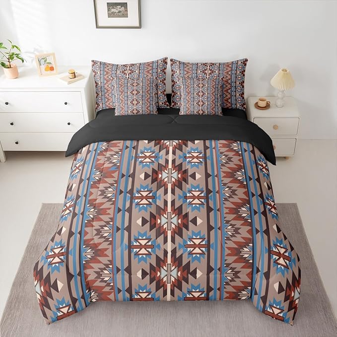 Erosebridal Aztec Bed in A Bag Twin 7 Pcs Ethnic Tribal Western Comforter Set Retro Southwest Native Bohemian Bedding Sets Exotic Nordic Style Sheet Set with Comforter Vintage Room Decor