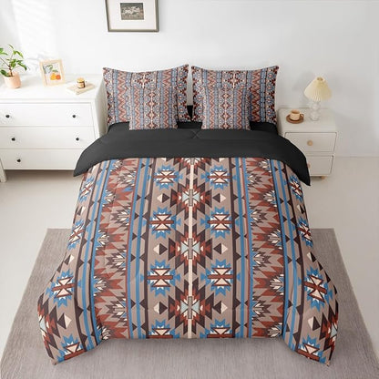 Erosebridal Aztec Bed in A Bag Twin 7 Pcs Ethnic Tribal Western Comforter Set Retro Southwest Native Bohemian Bedding Sets Exotic Nordic Style Sheet Set with Comforter Vintage Room Decor