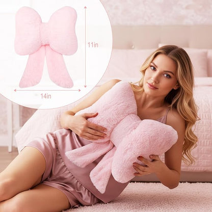 2 Pcs Pink Bow Pillow Faux Fur Throw Pillows Soft Furry Coquette Decorative Cushion Cute Plush Bow Decor for Xmas Girls Home Room Bed Sofa Couch Car Gifts, 8.3 * 10.6 inch