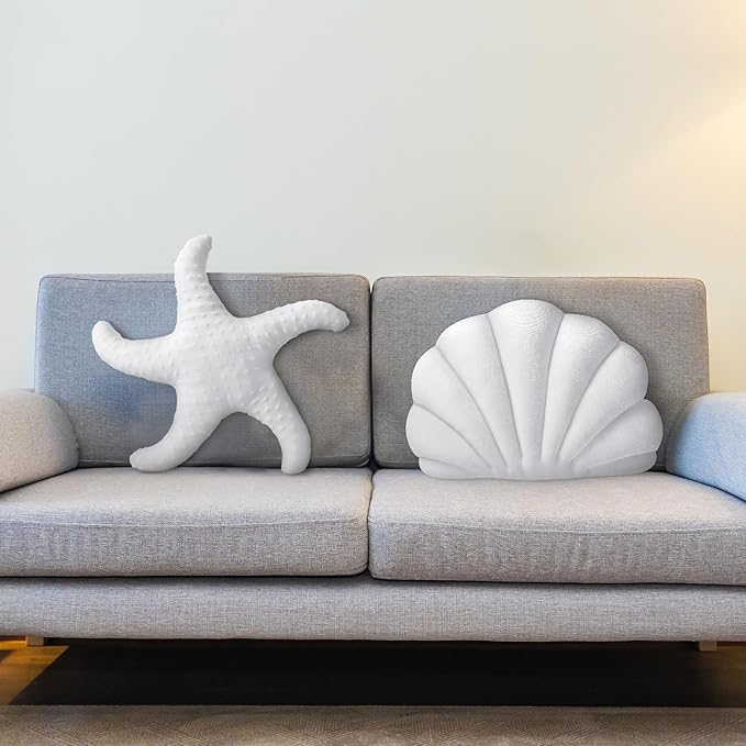 Newwiee 2 Pcs Starfish Pillow 14 x 11 Inch Seashell Throw Pillows 20 Inch Beach Starfish Shaped Throw Pillows Soft Home Decorative Pillow Cute Plush Coastal Decor for Bed Couch Living Sofa Room Decor