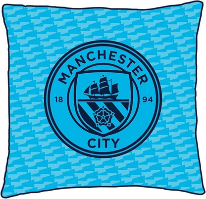 Character World Manchester City FC Official Blue Cushion, Super Soft Reversible 2 Sided, Soccer Club Crest Design, Perfect for Any Bedroom, Sofa or on The Bed 16 x 16 INCHES