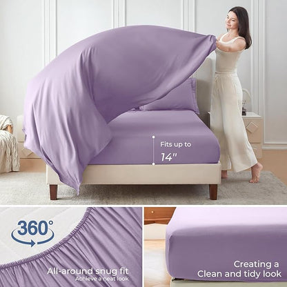 Sasttie California King Comforter Set, 7 Pieces Cal King Bed in a Bag, Complete Bedding Set Includes Comforter, Flat Sheet, Fitted Sheet, Pillowcases and Pillow Shams, Violet