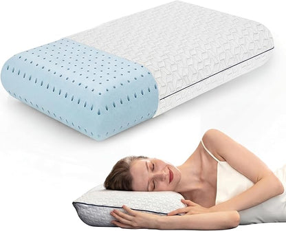 Cooling Gel Memory Foam Pillow - 1-Pack - King Size Bed Pillows For Sleeping - Medium-Firm - Back, Stomach and Side Sleeper Pillow - Shoulder & Back Pain Relief - Washable , Bamboo Viscose Cover
