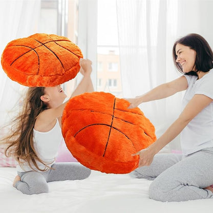Basketball Pillow, 2 Pcs Fun Basketball Plush Throw Pillows, Cute Chair Cusion, Sports Pillows for Boys Room, Soft Decorative Pillow for Birthday Gift Sofa Bed Living Room Decor 15.7"