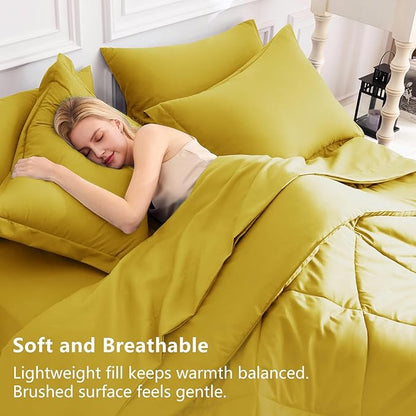 CozyLux King Size Comforter Set Mustard Yellow - 7 Pieces Bed in a Bag King, Luxury Soft Bed Set for All Seasons, Bedding Set with Down Alternative Comforter, Sheets, Pillowcases & Shams