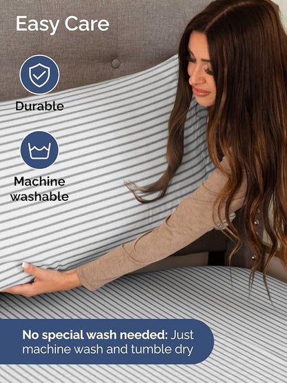 Extra Deep Twin XL Sheet Set - 4 Piece Breathable and Cooling Sheets - Hotel Luxury Bedding for Women, Men, Kids & Teens - Easy Secure Fit - Soft & Wrinkle Free with Extra Deep Pockets - Grey Stripes