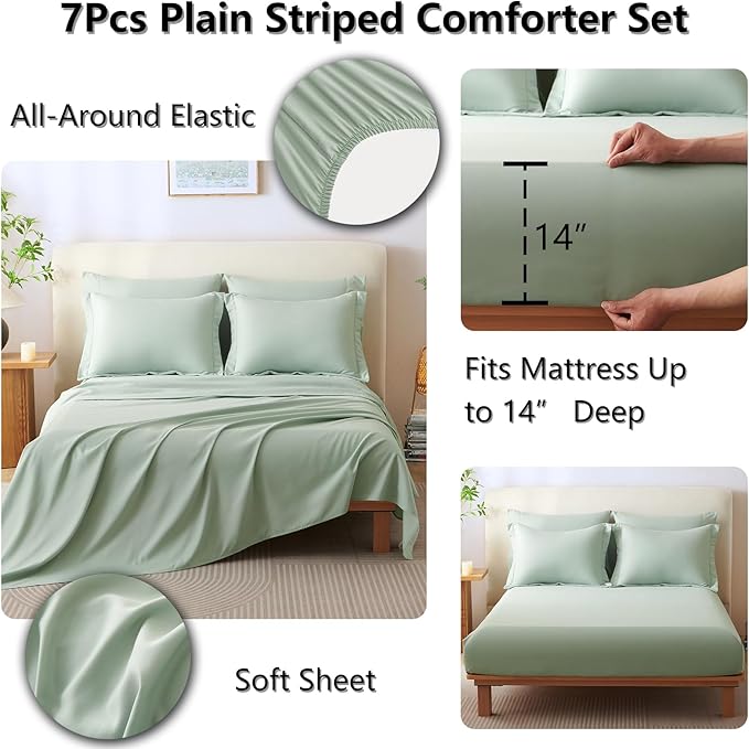 CozyLux Full Size Comforter Sets - 7 Piece Bed in a Bag Sage Green Comforter Set with Sheets Bed Set All Seasons, Soft Bedding Set with Down Alternative Comforter, Sheets, Pillowcases & Shams