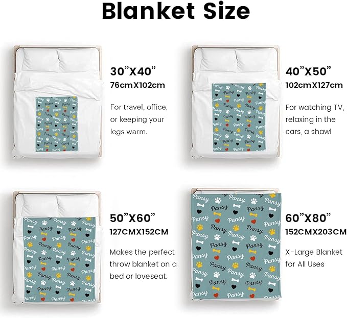 Personalized Dog Blankets with Name, Custom Paw Print Blanket for Large Medium Small Dogs Christmas, Birthday Gifts, Soft Throw Puppy Blanket - Customized Memorial Blanket Gifts for Pet Lovers