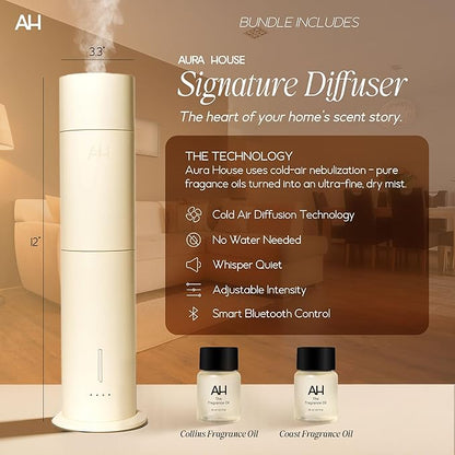 Aura House Smart Cold Air Diffuser & Fragrance Oil Duo – Bluetooth App-Controlled Diffuser for Home (Collins & Coast 30 ml Oils) – Hotel-Inspired Scents, Effortless Ambiance