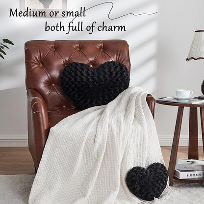 Heart Pillow Black Throw Pillows, Soft and Fluffy Decorative Pillows for Bed Couch Chair, Cute Heart Shaped Room Decor for Valentine Anniversary Birthday Halloween Christmas (Small, 13"x10")