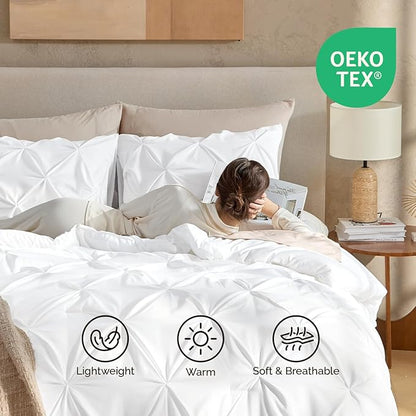 Andency White Twin Comforter Set (66x90Inch), 2 Pieces Cute Soft Pinch Pleat Bedding Comforters & Sets for Kids Girls, All Season Lightweight Fluffy Down Alternative Bed Set