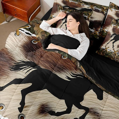 Erosebridal Camo Full Size Bed Sheets and Comforter Set | Western Horse 7 Piece Bedding Set Mens Camouflage Country Bed in a Bag, Farmhouse Woodland Animals Room Decor,Rustic Cabin Decor Camo Bed Set